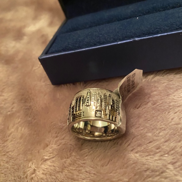 SONIA BITTON NEW YORK SKYLINE RING 14K W/3 DIAMONDS WHITE GOLD WIDE BAND SIZE 7 - Picture 3 of 11